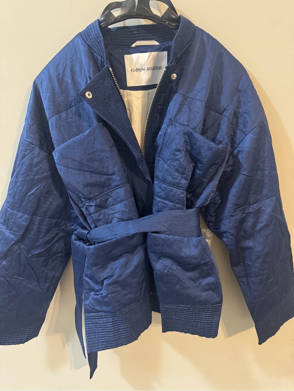 Women's Navy Quilted Belted Jacket